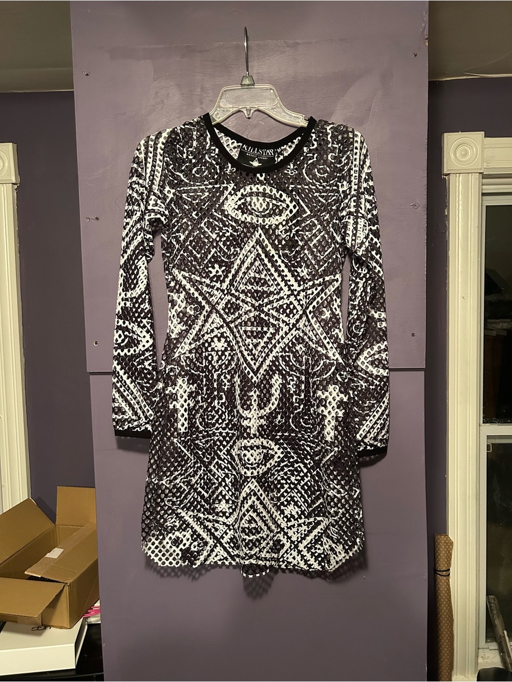 Killstar black & white geometric and occult-inspired mesh dress thelema nwt M